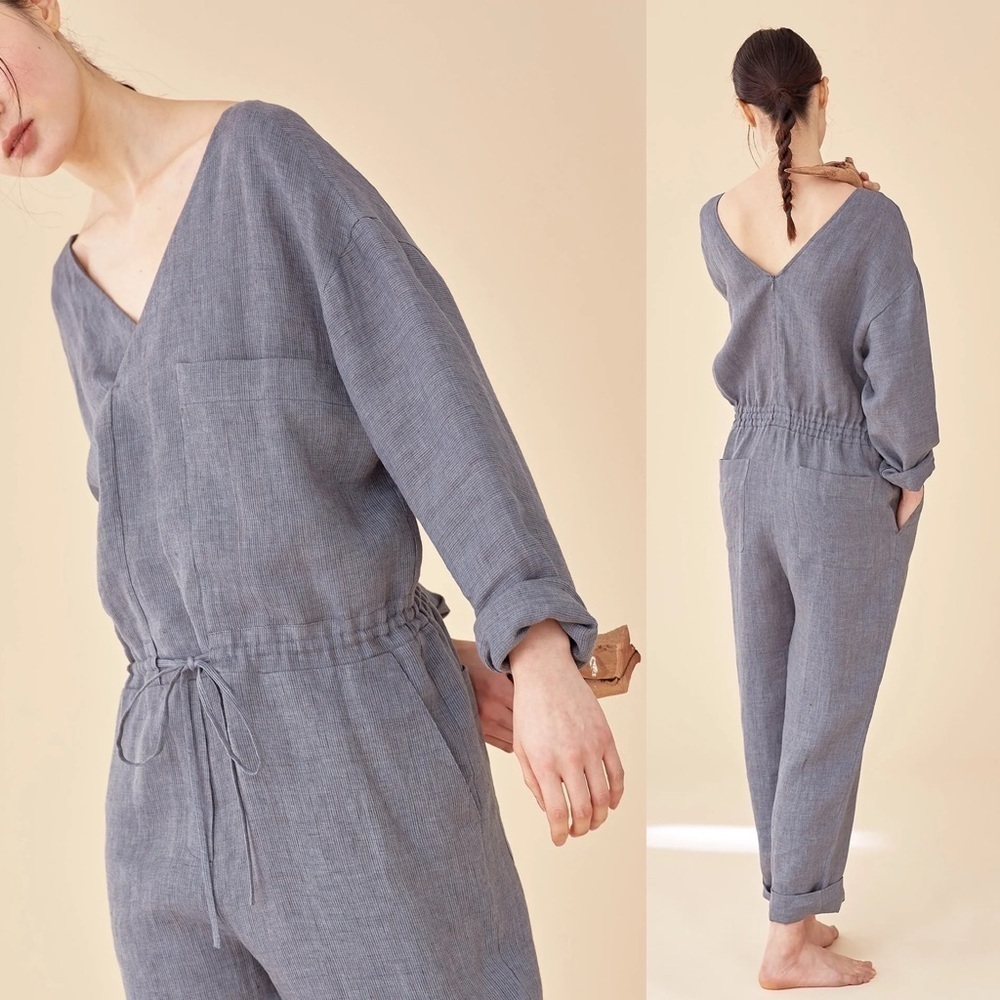 Premium LINEN Jumpsuit Wood Worker Apartment 1031